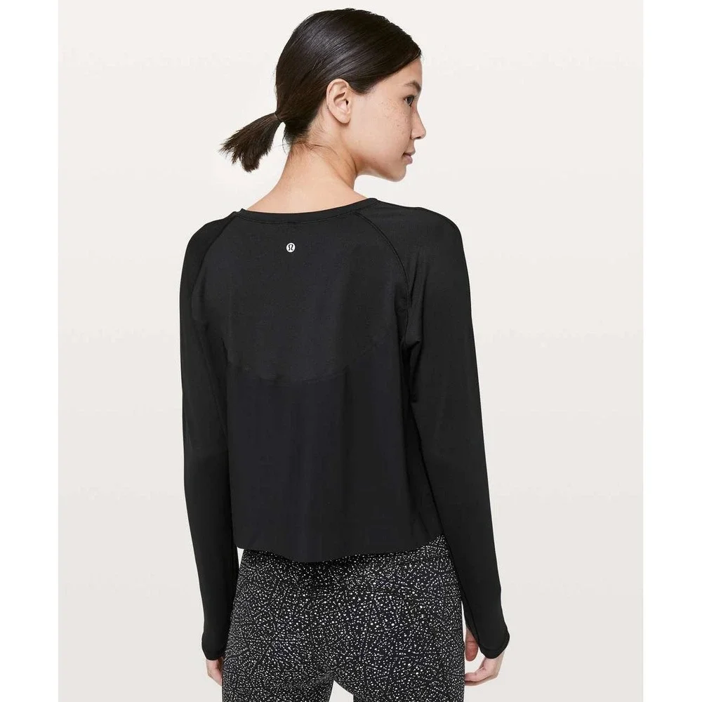 Lululemon Another Lap Strong Long Sleeve Black Crop Athleisure Size 8 Women's